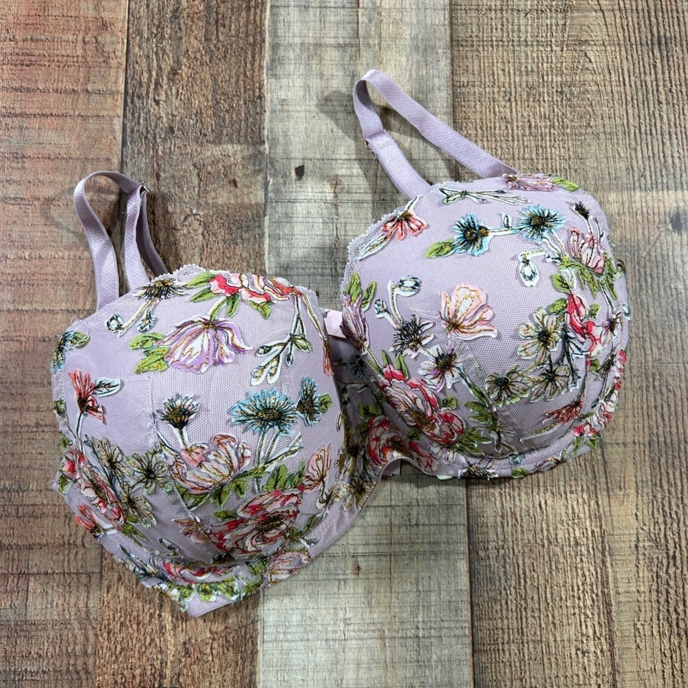 Victoria's Secret Dream Angels Floral Appliqué Purple Demi Underwire Bra 34DDD